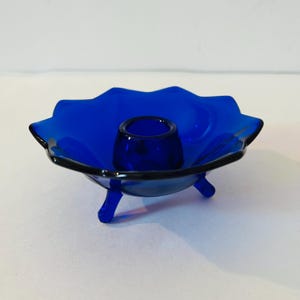 Vintage Fenton Glas drei Zehen Kobalt Blau Lotus Kerzenhalter Neun Blütenblätter Kerzenhalter Kerze Stick