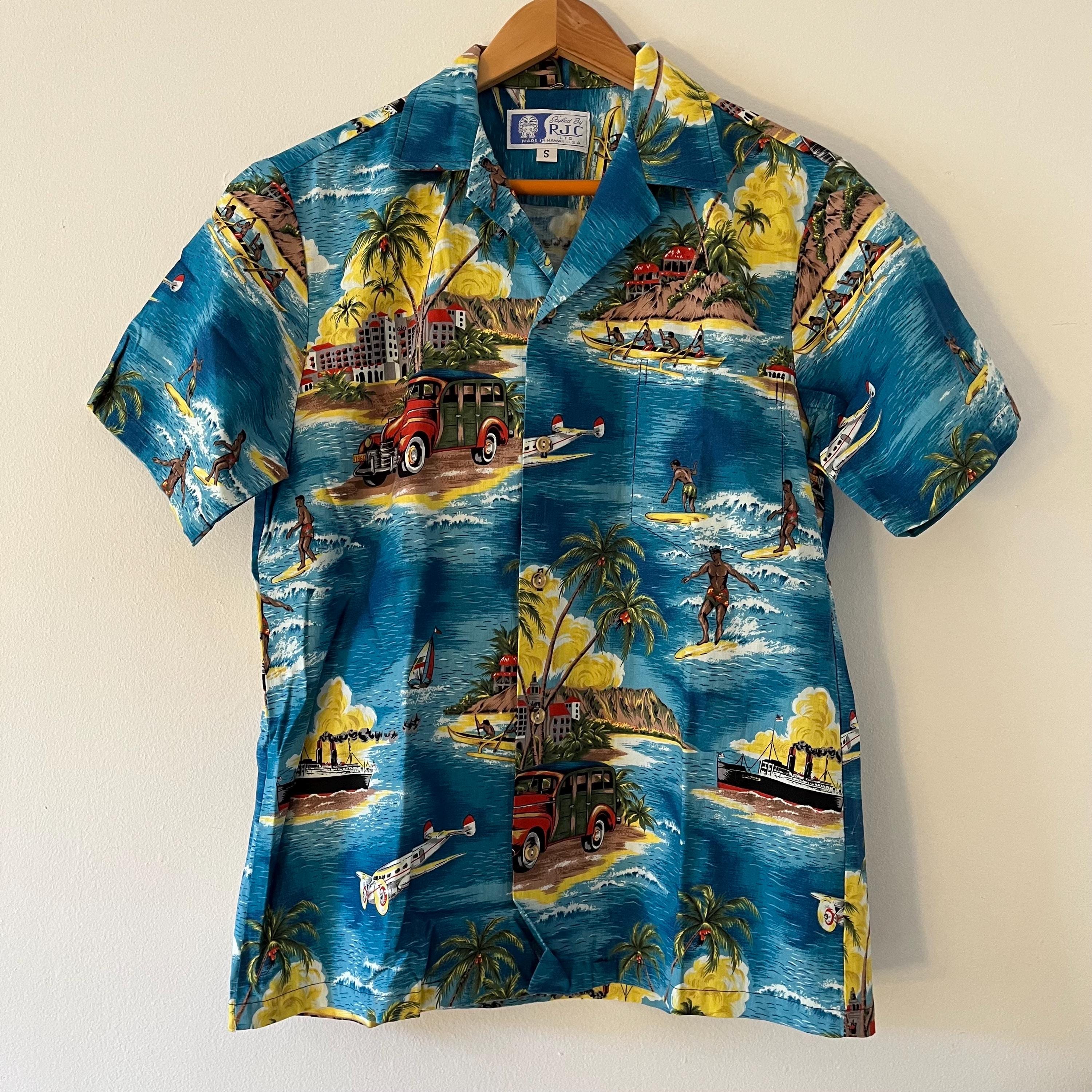 Vintage RJC LTD. Hawaiian Woody Wagon Old Jet Surfers Graphic