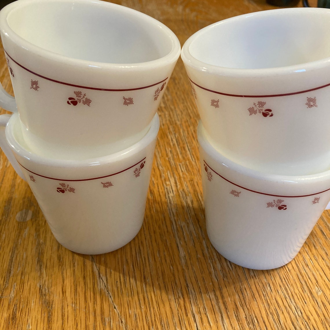 Pyrex Mugs Vintage Pyrex 1410 Burgundy Rose D-handle Mugs Pyrex Burgundy Rose ...