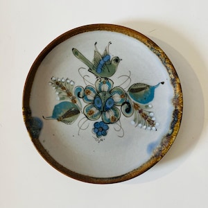 Vintage mexikanische handgemalte Volkskunst Vogel Teller Wanddekor