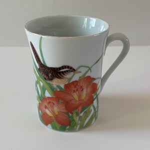 Vintage Otagirl Japan Gibson Greeting Cards Sparrow on Day Lily Coffee Cup Tea Mug