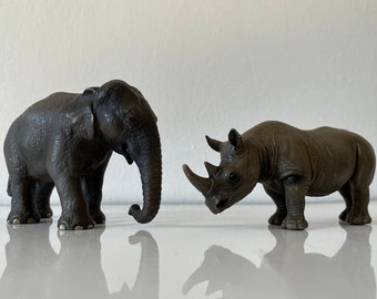 Schleich Plastic Toy Animals Elephant and Rhinoceros Imaginary Play Plastic Animal Toys