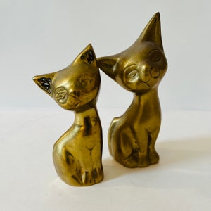 Messing Katze Vintage Katzen Messing Briefbeschwerer Figur Briefbeschwerer Katze Kunst Kätzchen Messing Sammlerstück MCM massives Messing Set von zwei