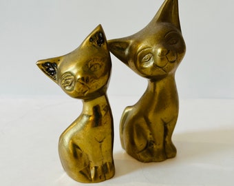 Brass Cat Vintage Cats Brass Paperweight Figurine Paperweights Cat Art Kittens Brass Collectible MCM Solid Brass Set of Two