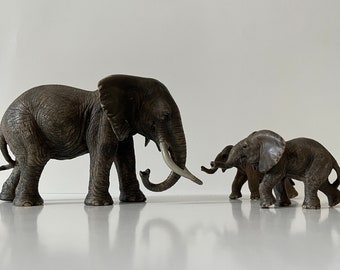 Vintage Retired Schleich Elephant Family Model Toy Figurine Zoo