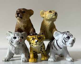 Vintage AAA Lion and Tiger Cubs Toy Rubber Animals Imaginary Play Collectible Animal Figures