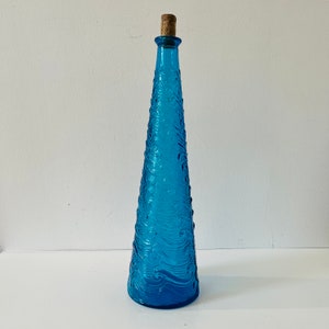 Vintage Mid Century Modern MCM Empoli Genie Bottle Decanter Blue Waves Glass Made In Italy 15.75 inches