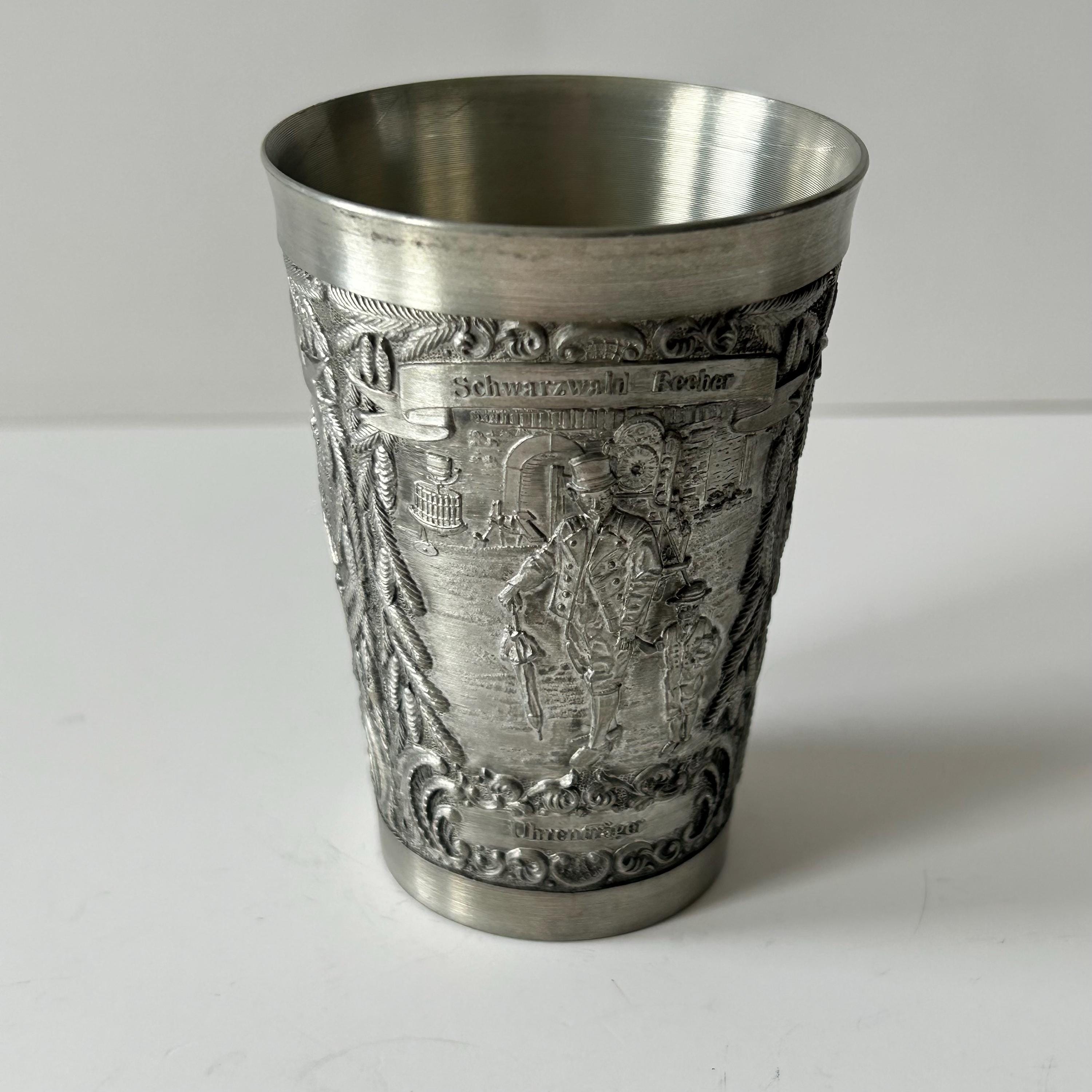 Vintage German Zinn-becker Embossed Pewter Cup Tin Wine Glass