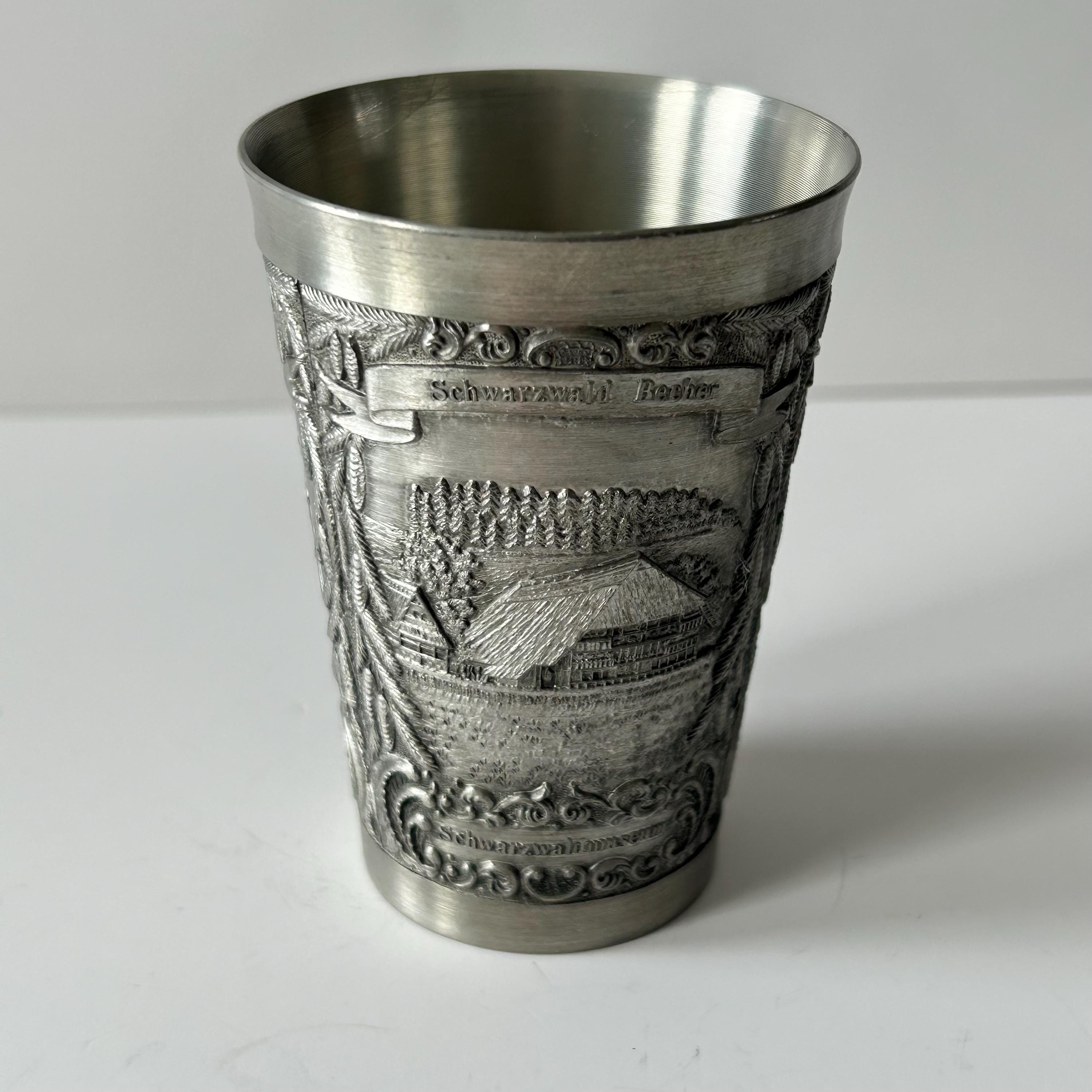 Vintage German Zinn-becker Embossed Pewter Cup Tin Wine Glass