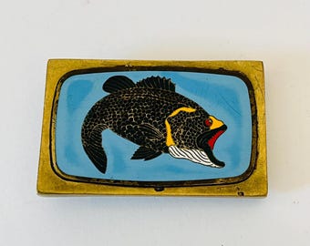 Vintage Pewter Leather Belt India Cast‎ Metal Fish Buckle Brass Copper Tones S/M Vintage Pewter Leather Belt India Cast Metal‎ Fish Buckle  main image 2