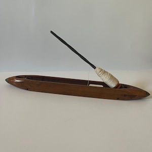 Vintage Wooden Shuttle For A Weaving Loom with a Fly Beater