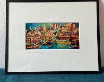 Vintage Framed Signed Michael Leu Print City By The Bay San Francisco Art 10 x 8 inches