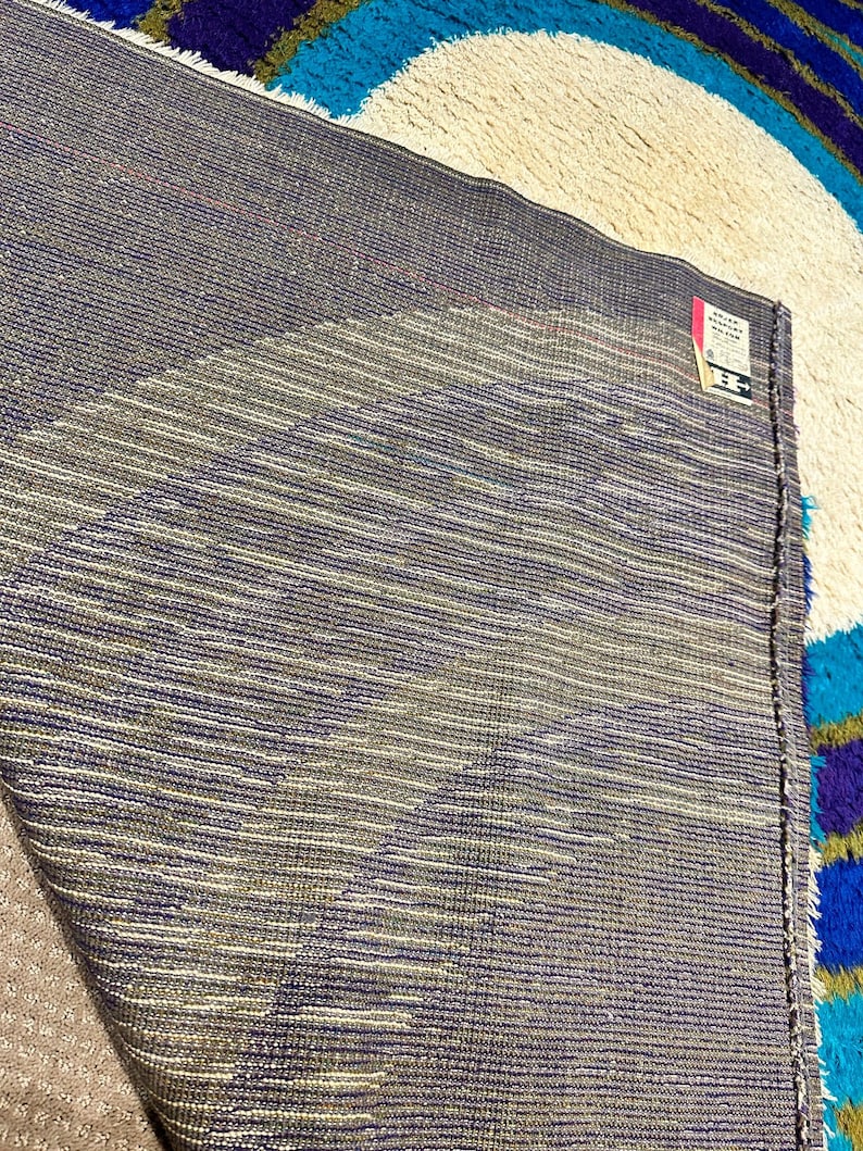 Vintage Maya Rug Hojer Eksport Wilton Blue And Cream Danish Rya Wool Rug 60's MCM Retro Minimal 200 x 300 cm 111 x 78.5 inches image 5