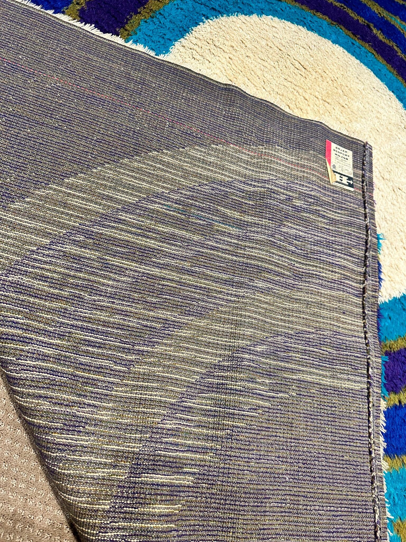 Vintage Maya Rug Hojer Eksport Wilton Blue and Cream Danish Rya