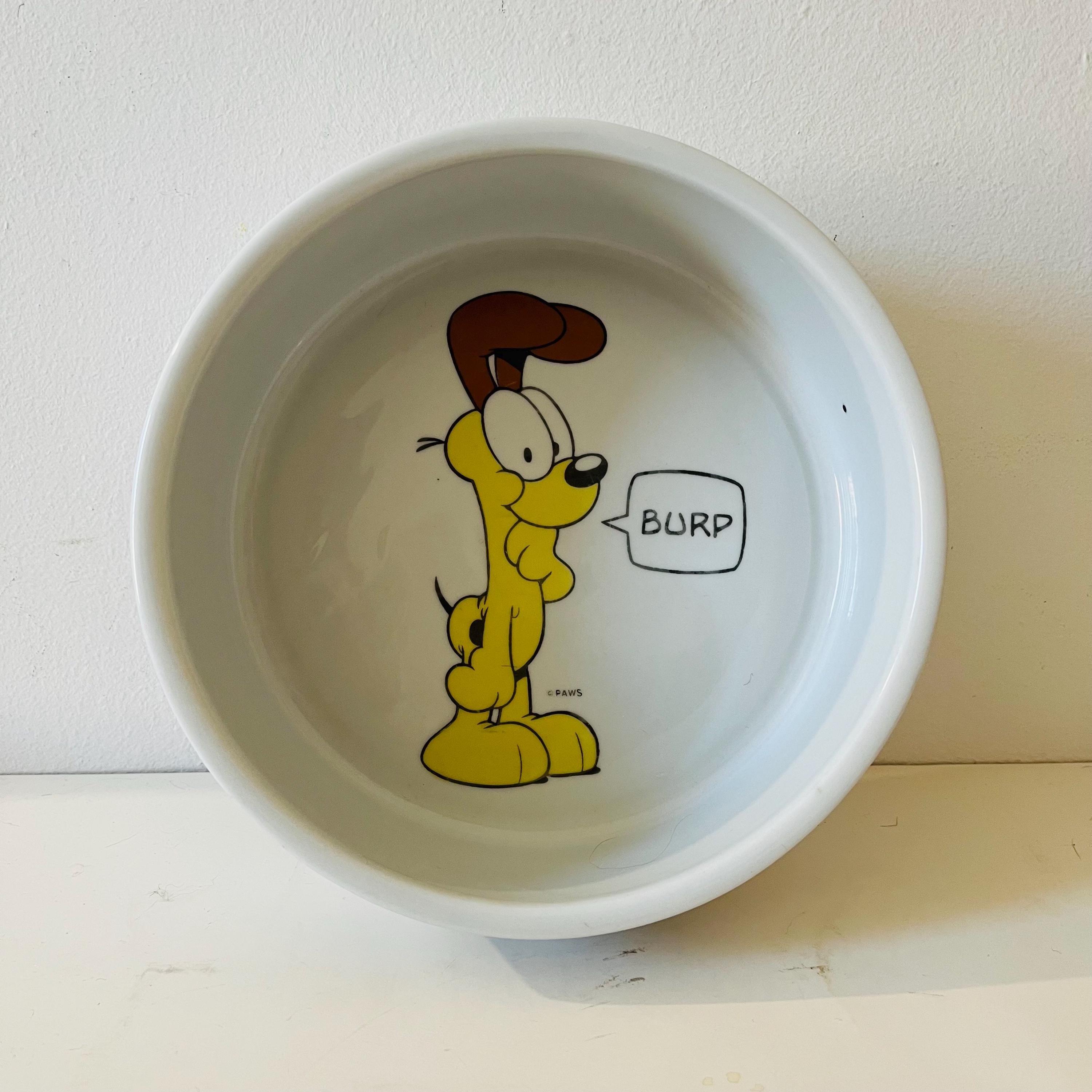 Vintage 1980's Jim Davis Garfield Odie Ceramic PAWS Dog Food Bowl