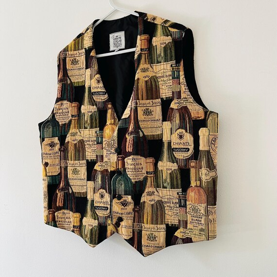 Vintage 80'sThe Arrow Collar Man Shirt Sommelier Wine Beaujolais Chianti Chardonnay Button Up Tapestry Vest Men's Size Large View 4