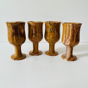 Vintage Marble Onyx Stone Chalice Ceremonial Dragon Stone Goblets Set of Four Goblet