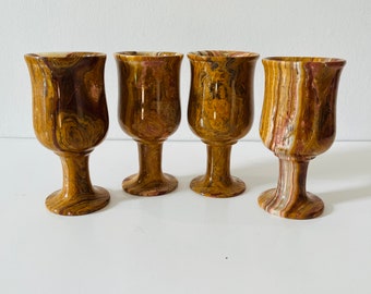 Vintage Marble Onyx Stone Chalice Ceremonial Dragon Stone Goblets Set of Four Goblet