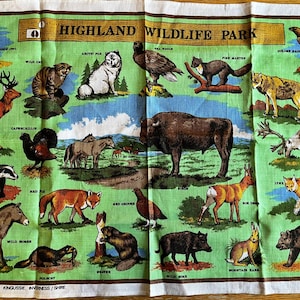 Vintage Highland Wildlife Park LTD Kingussie Inverness Shire Pure Irish Linen Kitchen Tea Towel 20 x 30 inches Linen Dish Towel