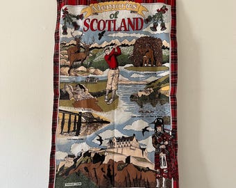Paño de cocina vintage de Escocia, 100 % algodón, sin usar, para decoración de pared, textil escocés, reciclado, 45 x 71 cm