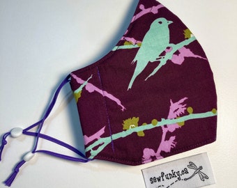 Cloth Mask Face Masks Violet Sparrow Bird Birds Cloth Reusable Cotton Face Mask - Triple Layer Polypropylene