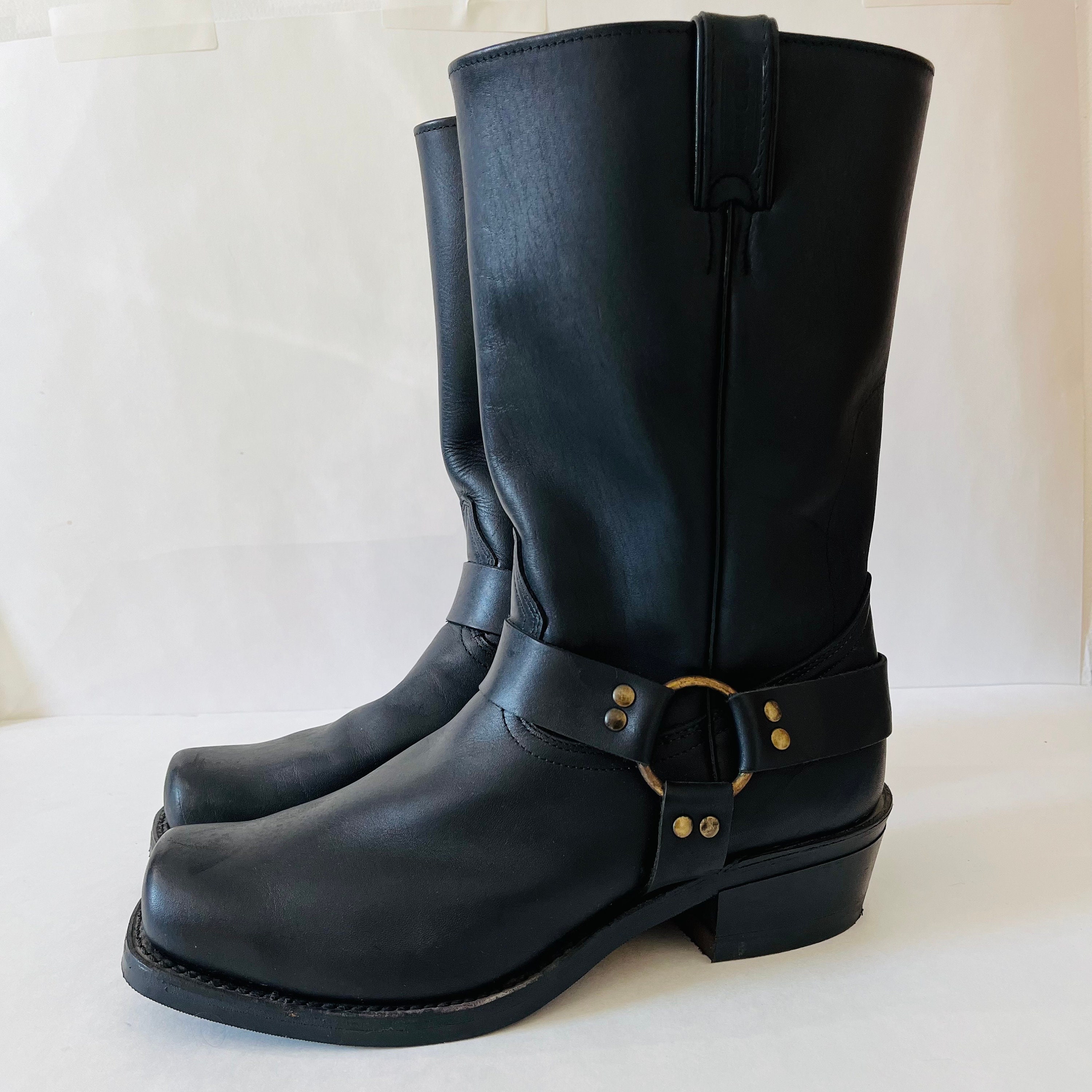 Boulet Western Style Black Leather Harness Boots Cowboy