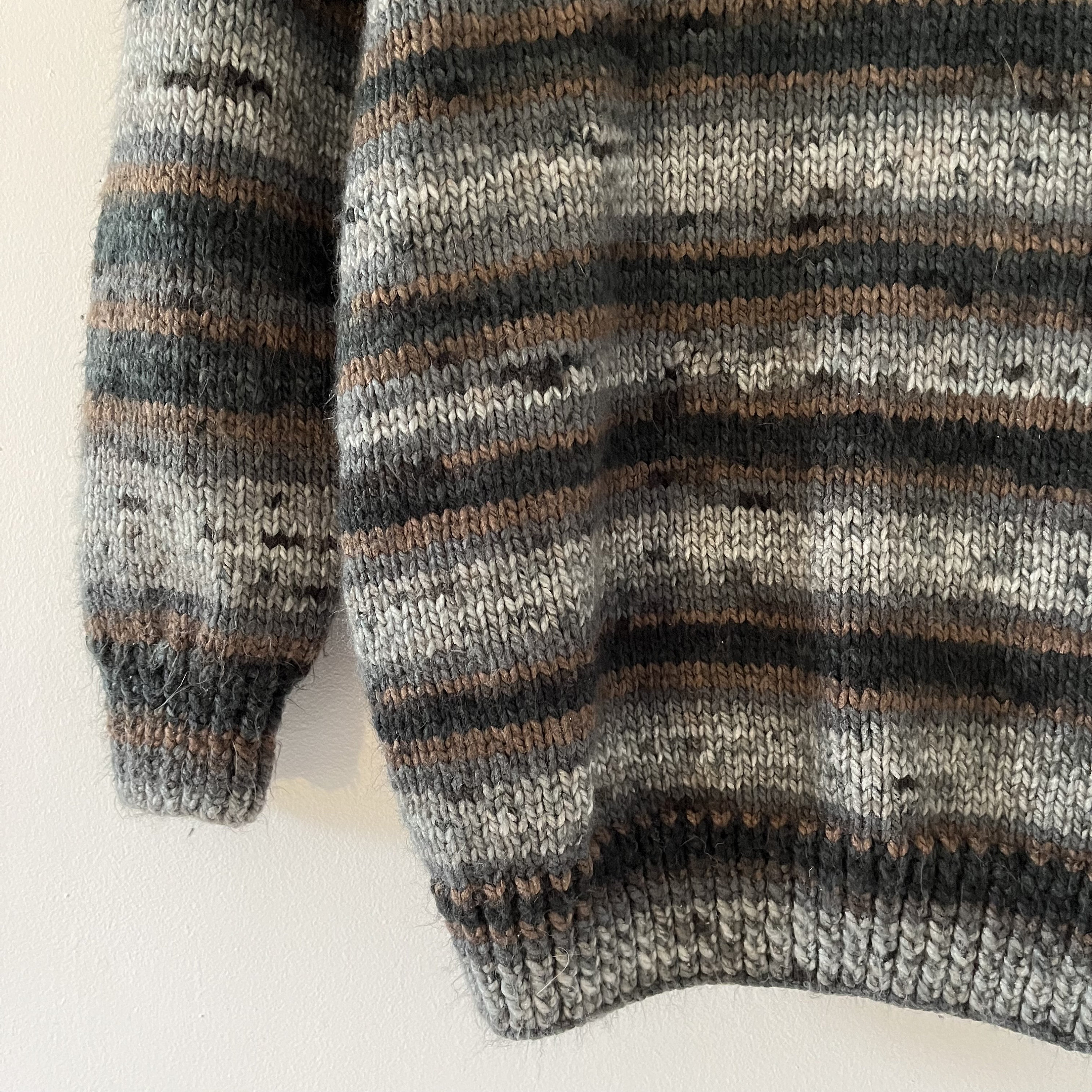 Vintage Hand Knit Variegated Soft Woolen Zippered Shawl Neck