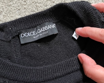 トップス DOLCE&GABBANA cashmere100% knit Black 40 Vintage DOLCE & GABBANA Black 100% Cashmere and Lace Knit Back