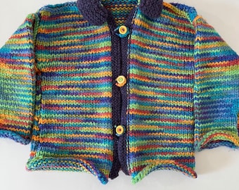 Vintage Hand Knit Rainbow Woolen Child's Cardigan Sweater Vest Cottagecore Waldorf Style