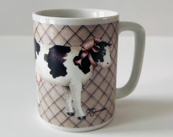 Vintage Hand Painted Otagiri Cow Coffee Cup / Mug with Cow and Calf Family Made in Japan