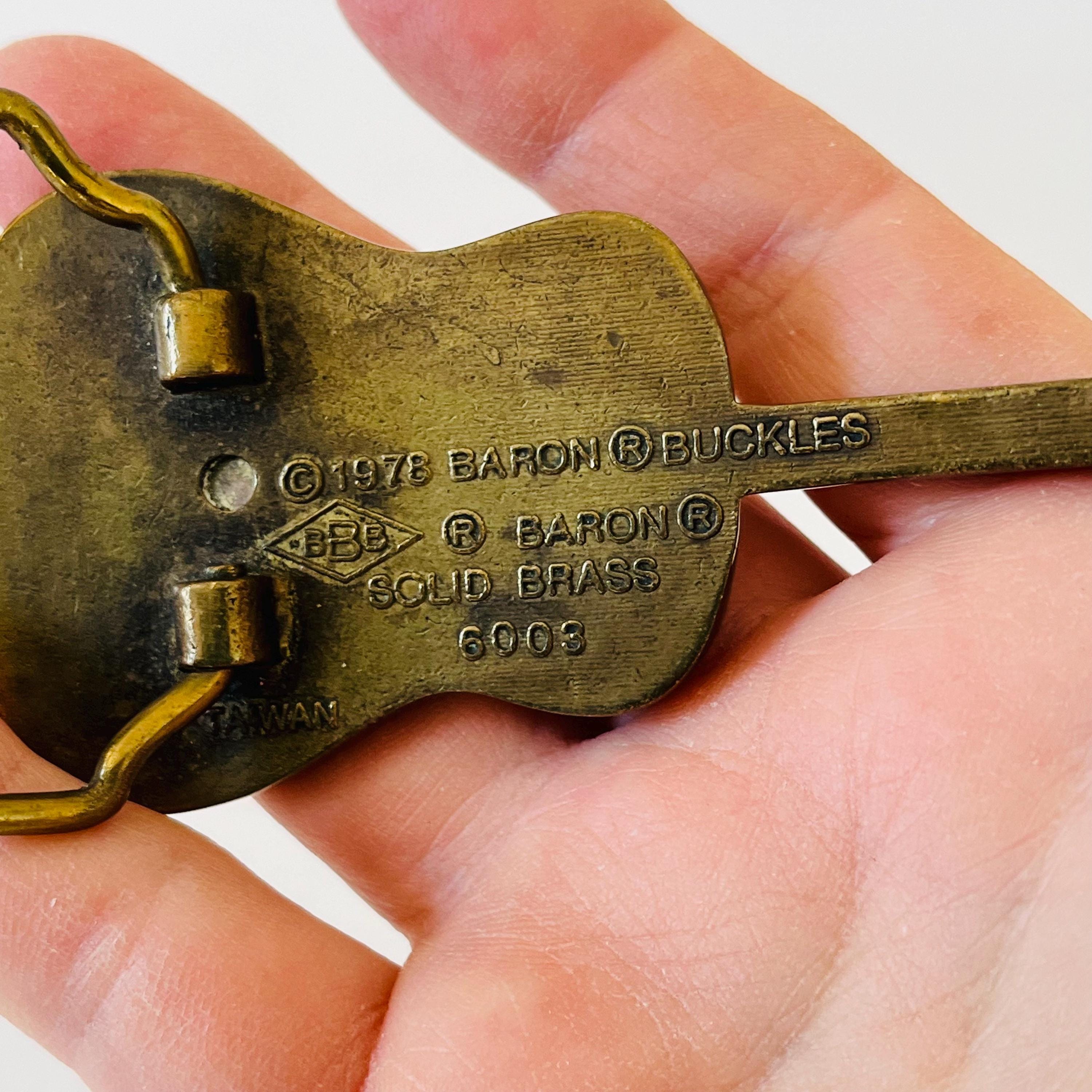 Vintage 1978 Baron Buckles Solid Brass Classic Guitar Belt Buckle