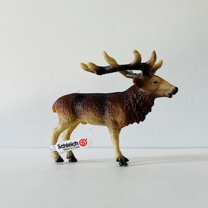 vintage 1995 Schleich Allemagne 14231 Cerf élaphe, mâle, animal sauvage, figurines d&#39;animaux en PVC, animaux de jeu imaginaires, diorama avec étiquette en S