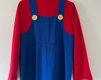 Vintage  Nintendo Super Mario Bros Handmade Overalls Mario Coveralls Costume Size Large