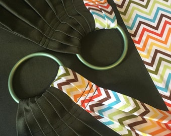 Sewfunky Designer Midwifery Weigh Sling Rainbow Chevron on Olive Organic Cotton Twill Midwife Gift