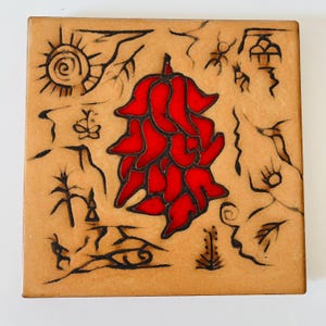 Vintage Mag Mor Studios Chile Tile by Christina Fitzgerald Southwestern Santa Fe New Mexico Wall Decor Trivet Hot Plate Coaster Made in USA
