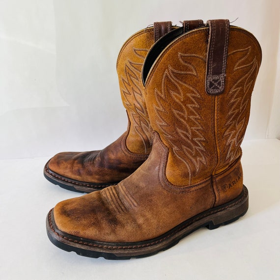 Vintage Ariat Work Pull On leather Western Cowboy Work Boot Style 10005937 US8 D EU41