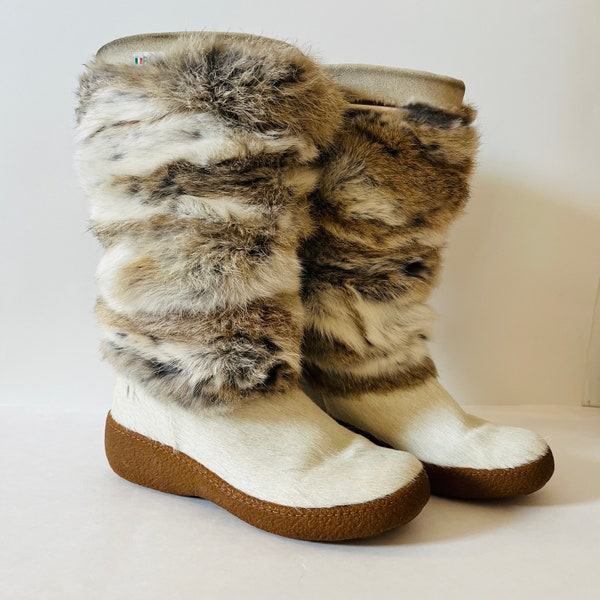 Vintage Pajar Cowhide Rabbit Fur Winter Snow Boots Women's Size 38 Made in Italy