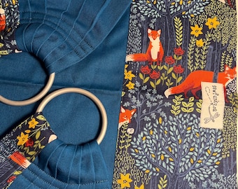 Sewfunky Designer Midwifery Weigh Sling Into the Woods Foxes on Teal Blue Organic Cotton Twill Midwife Gift Homebirth