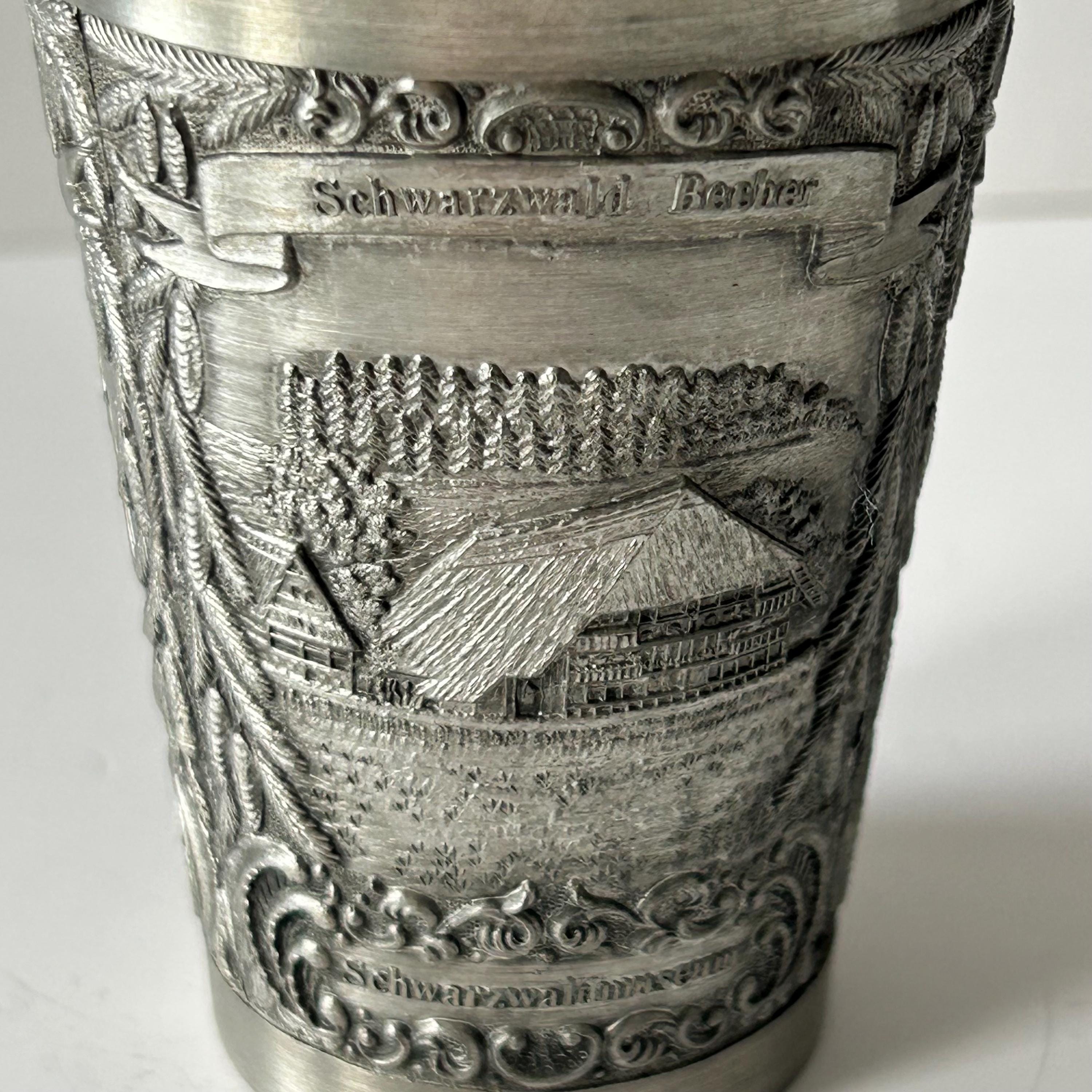 Vintage German Zinn-becker Embossed Pewter Cup Tin Wine Glass