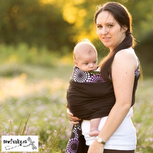 Sewfunky designer anel ajustável estilingue disco ponto no espresso sarja de algodão orgânico bebê estilingue babywearing bebê estilingue portador de bebê