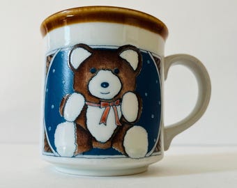 Vintage Otagiri Hand Painted Embossed Teddy Bear Stoneware Coffee Cup Tea Mug Made in Japan