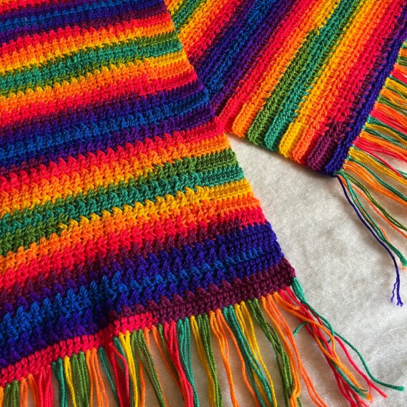 Beautiful Hand Crocheted Rainbow Scarf with Fring… - image 5