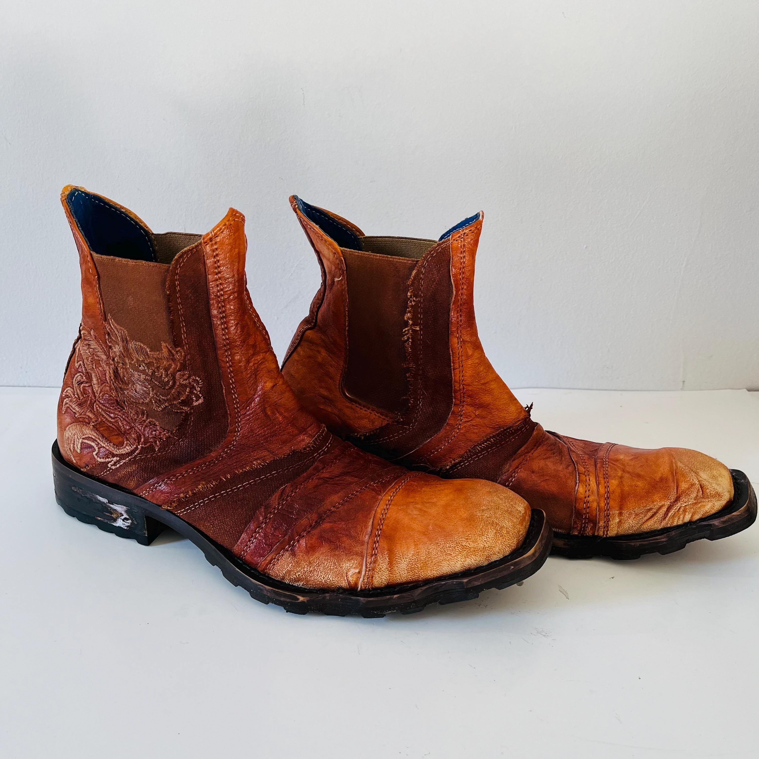 Mark Nason Boots Mens 11 Brown Rock Lir Italian Leather Cross Embroidered Ankle MARK NASON Brown Leather Iron Cross Side-Zip Square Toe  main image 4