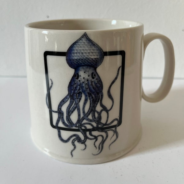 Vintage Anthropologie Ocean Inspired Cuttlefish Squid  Large Ceramic Mug Mugs Cups Retro Kitchen