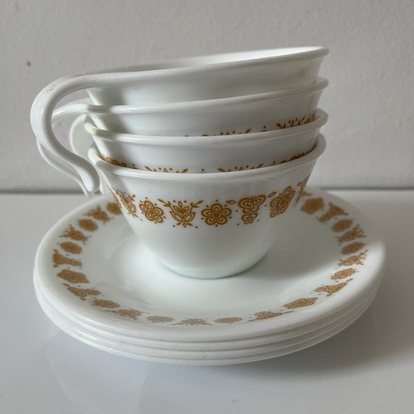 vintage Corelle Corningware Papillon Or Pyrex Crossover Tasses À Café Tasse Lait Verre Ensemble de Quatre