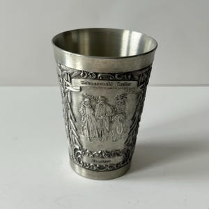 Vintage German Zinn-Becker Embossed Pewter Cup Tin Wine Glass Etain Barware Pewter Cup