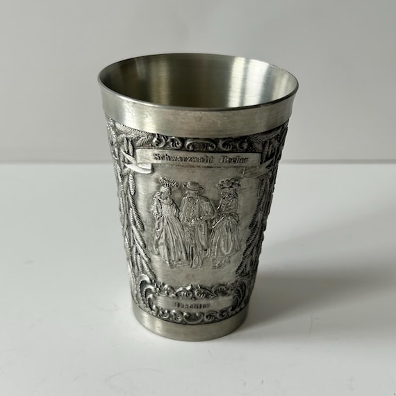 Vintage German Zinn-becker Embossed Pewter Cup Tin Wine Glass