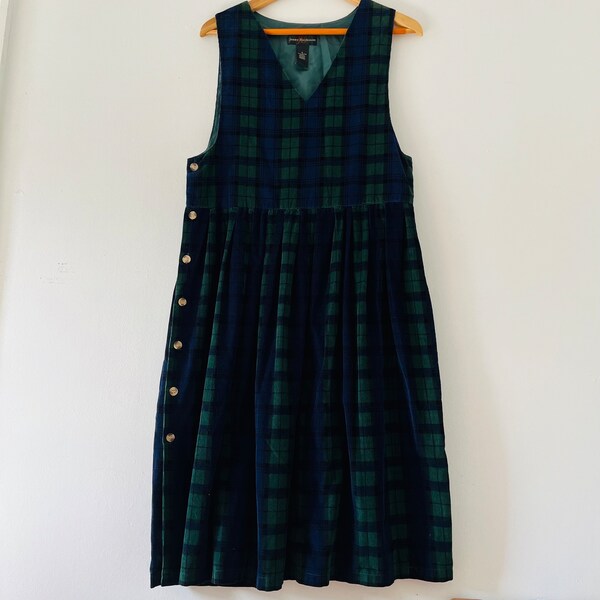 Vintage Jenny Buchanan Women's Multicolor Plaid Corduroy Pleated Jumper Dress Size 8