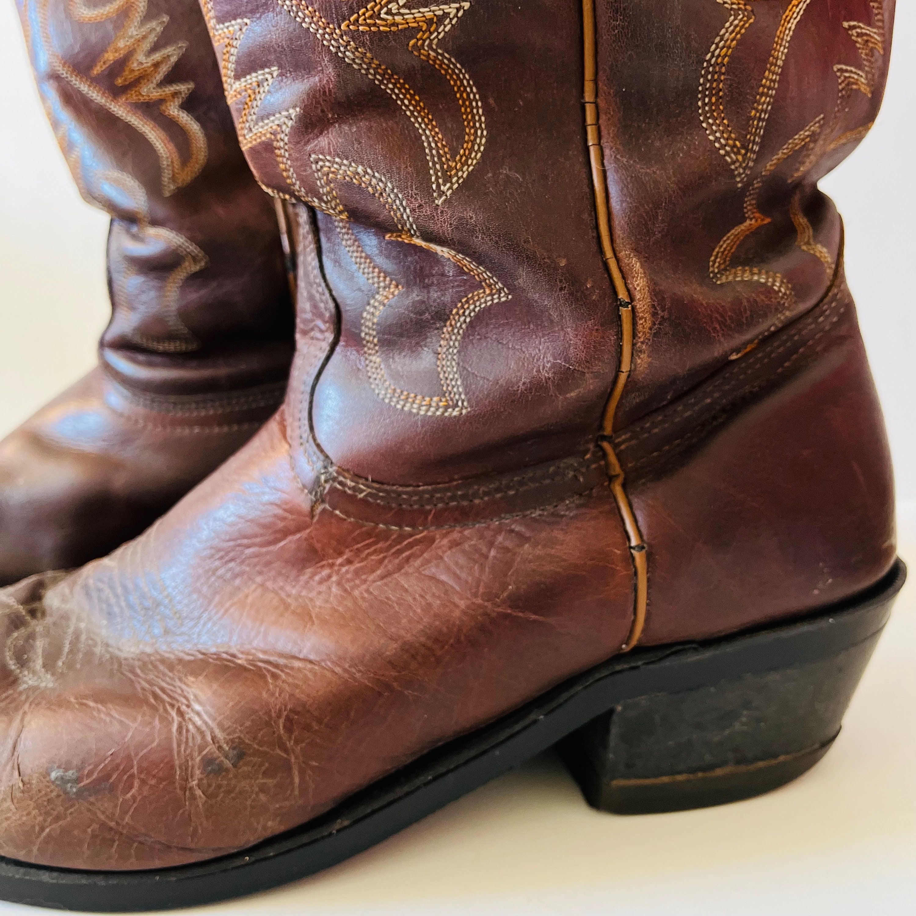 BOULET カナダ製　ウエスタンブーツ ブラウン レザー刺繍 Vintage Boulet Brown Leather Western Cowboy Boots
