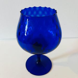 Vintage Mid Century Modern MCM Empoli Cobalt Blue Glass Quilted Optic Optical Goblet Snifter Made in Italy Italian Art Glass